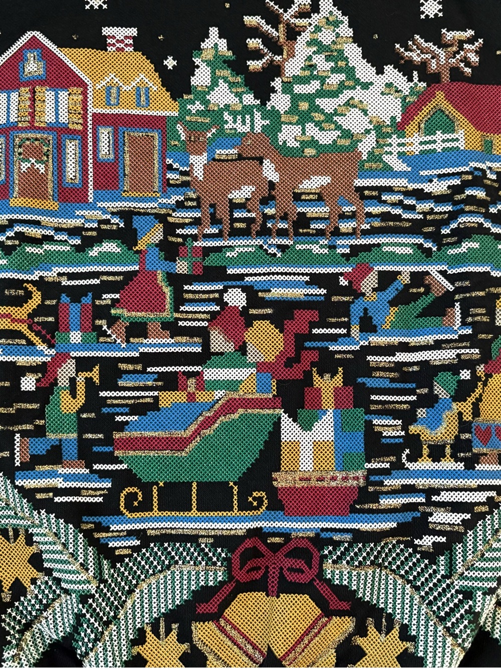 Vtg. Land’n Sea Christmas Village Sweatshirt Glitter Puff Paint Medium USA Made - Picture 2 of 7